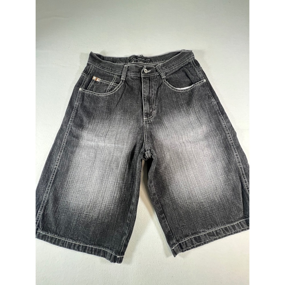 Southpole Mens Baggy Denim Shorts 32 Faded Black Y2K Contrast Stitch Streetwear